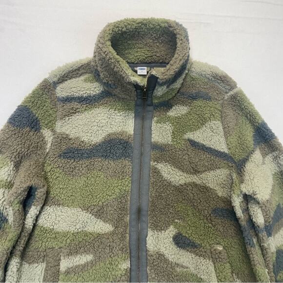Old Navy Camo Teddy Fleece Jacket women’s Size Medium full zip green brown gray - Picture 2 of 8